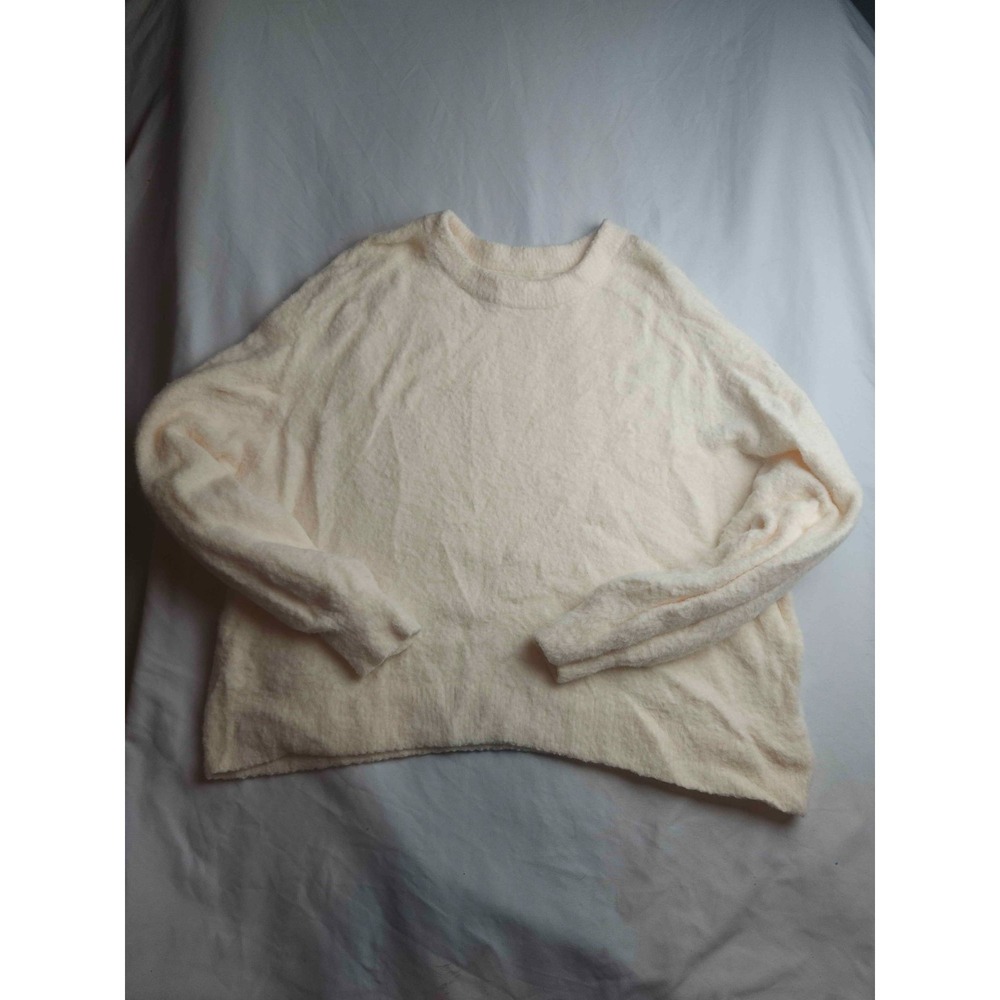 Aerie Crewneck Sweater Womens Large Ivory Knit Fuzzy Crop Cozy Coastal Grandma
